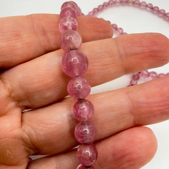 ~25" Graduated PINK TOURMALINE beaded necklace w/ 14kt yellow gold C-clasp! - Picture 11 of 16